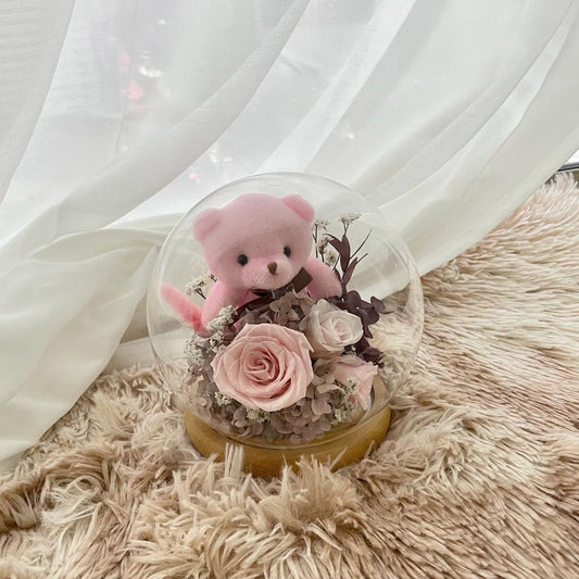 Beautiful Lasting Preserved Hydrangea and Roses Flower Dome under $150 in Singapore Free Delivery