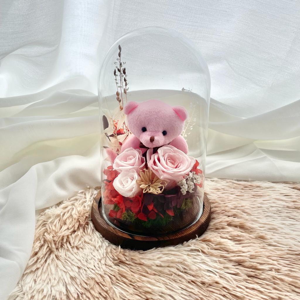 Beautiful Lasting Preserved Hydrangea and Roses Flower Tall Dome under $150 in Singapore Free Delivery