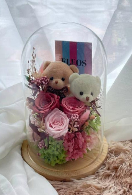 Beautiful Lasting Preserved Hydrangea and Roses Flower Tall Dome Photo Holder under $250 in Singapore Free Delivery