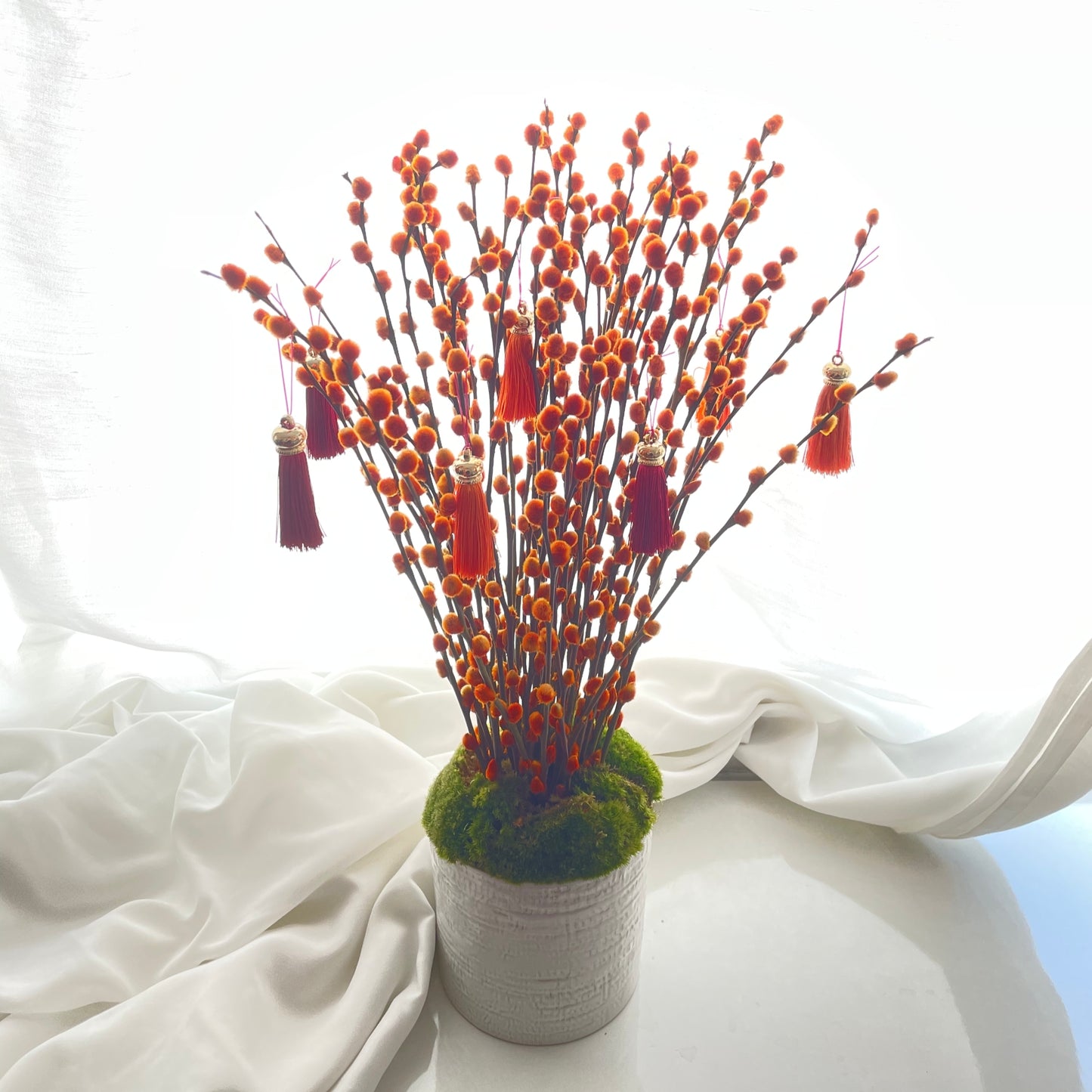 Chinese New Year Short Pussy Willow Table Flower Arrangement under $150~$200 in Singapore with free delivery