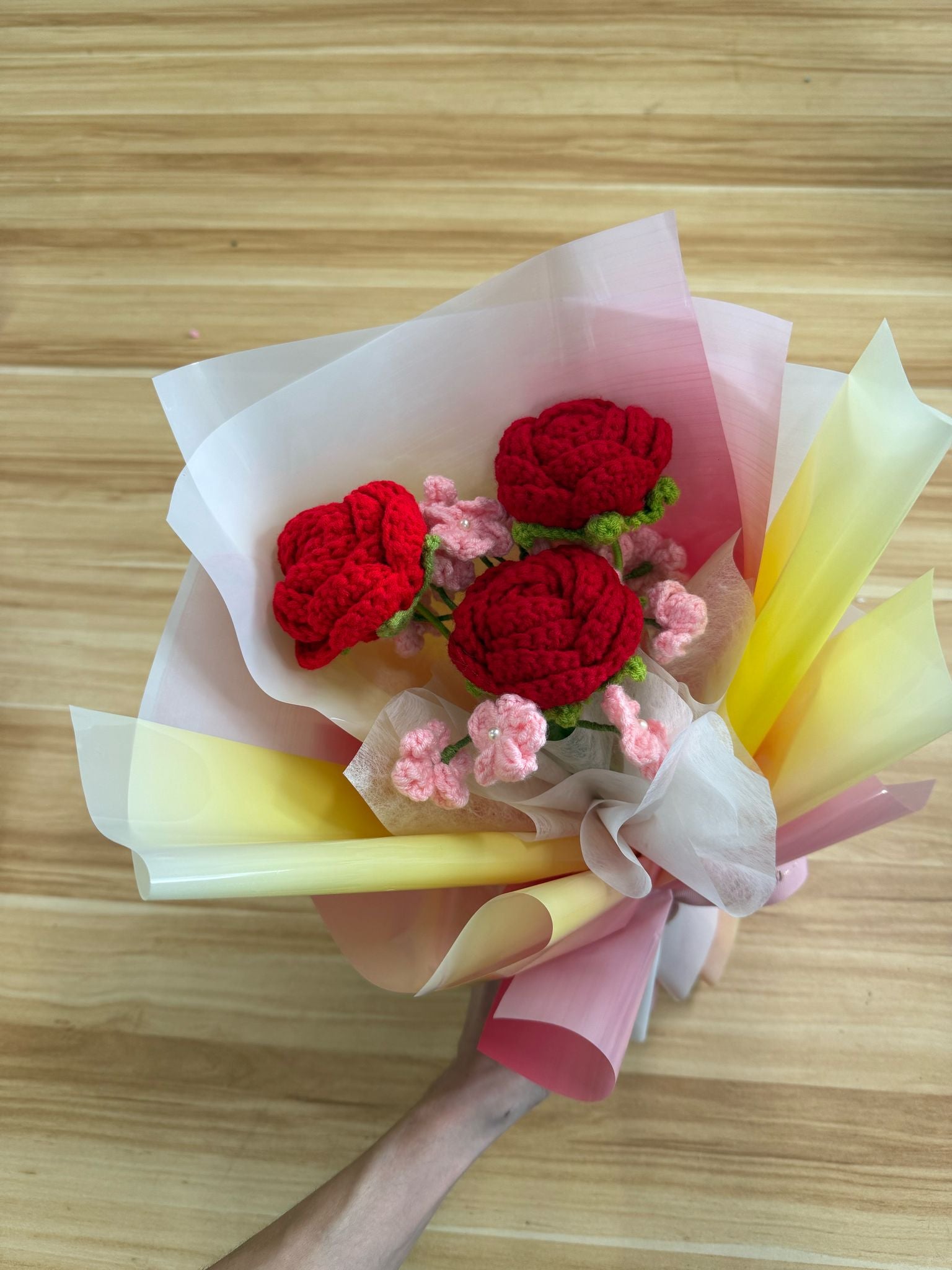 Simple Red Crochet Rose Bouquet Singapore