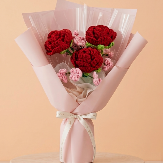Red Crochet Rose Bouquet