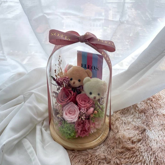 Beautiful Lasting Preserved Hydrangea and Roses Flower Tall Dome Photo Holder under $250 in Singapore Free Delivery