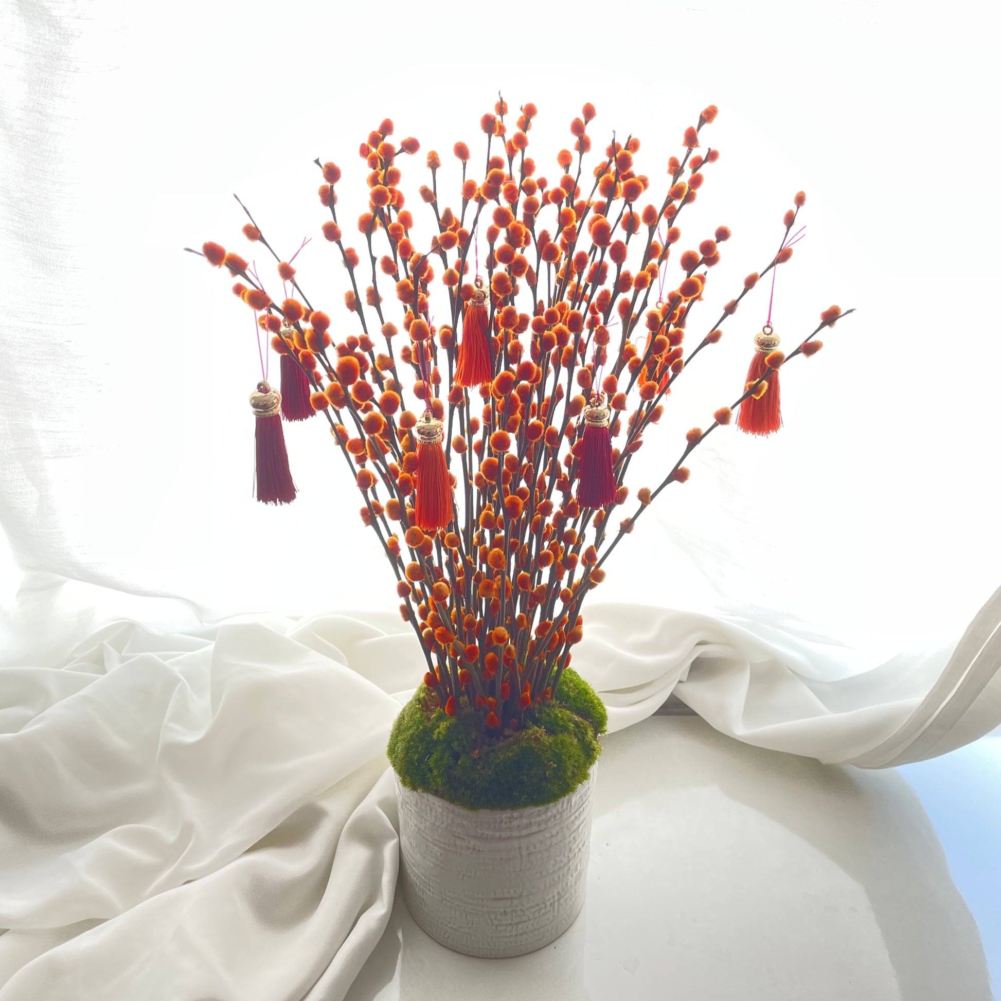 Chinese New Year Short Pussy Willow Table Flower Arrangement under $150~$200 in Singapore with free delivery