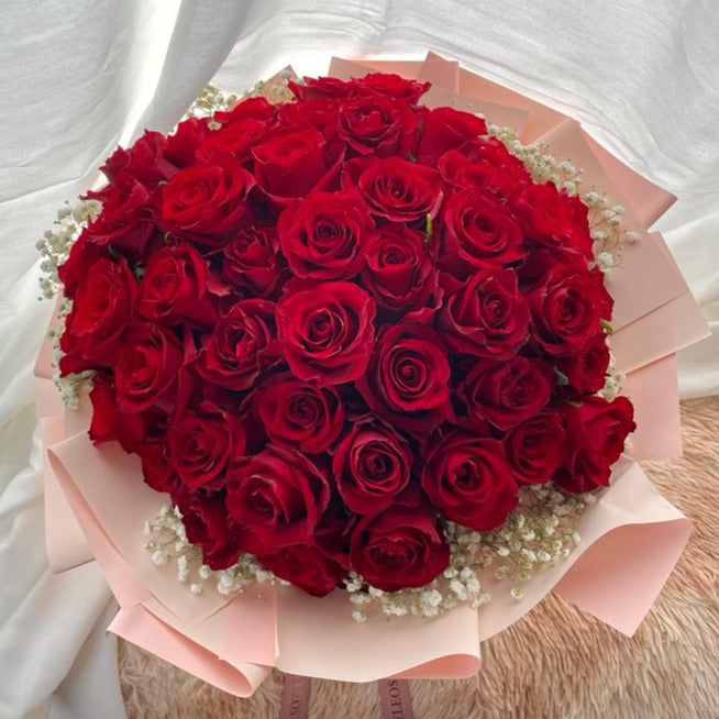 Fresh Big Red Kenya Roses Flowers Bouquet for Proposal in Singapore Under $200 in Singapore Free Delivery