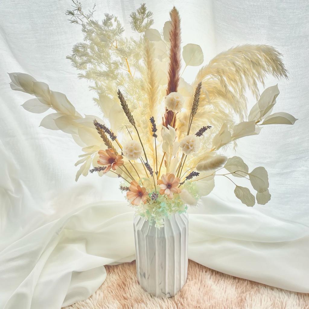 Unique And Artisan White Dove theme Perserved flowers with lavender under $120 in Singapore with Free Delivery