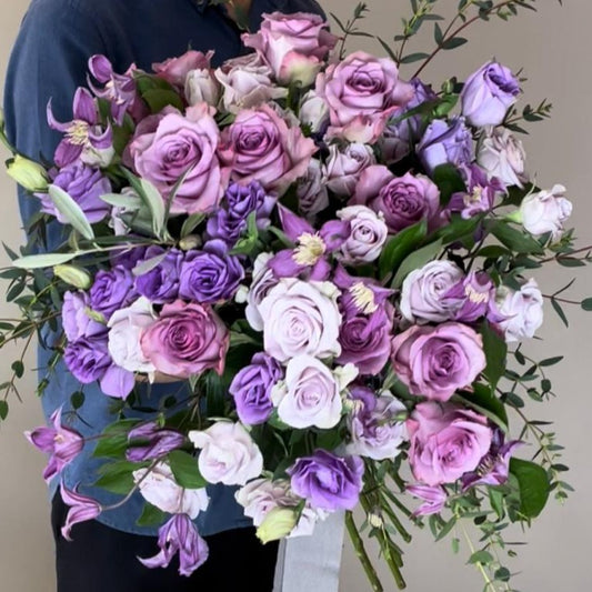 Unique Artisan Purple theme bridal bouquet under $150 in Singapore with free delivery